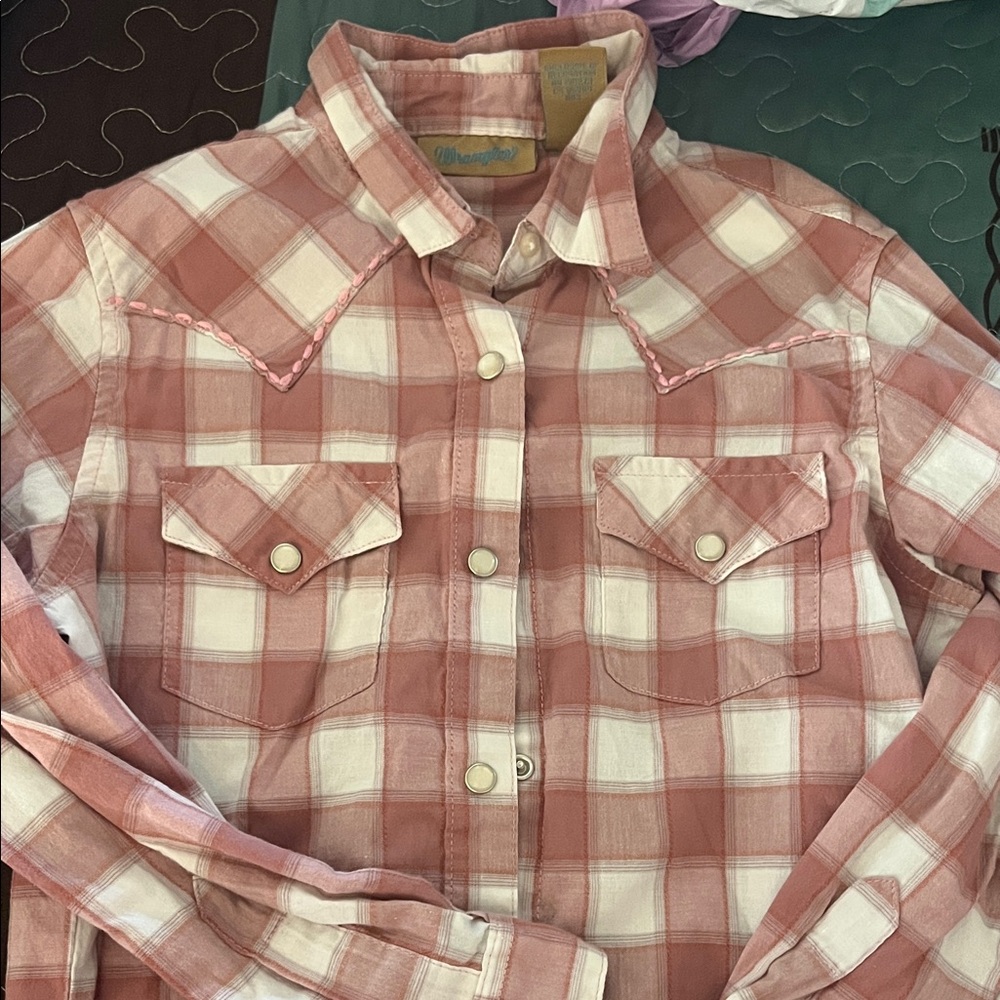 Girls pink stitch wrangler long sleeve